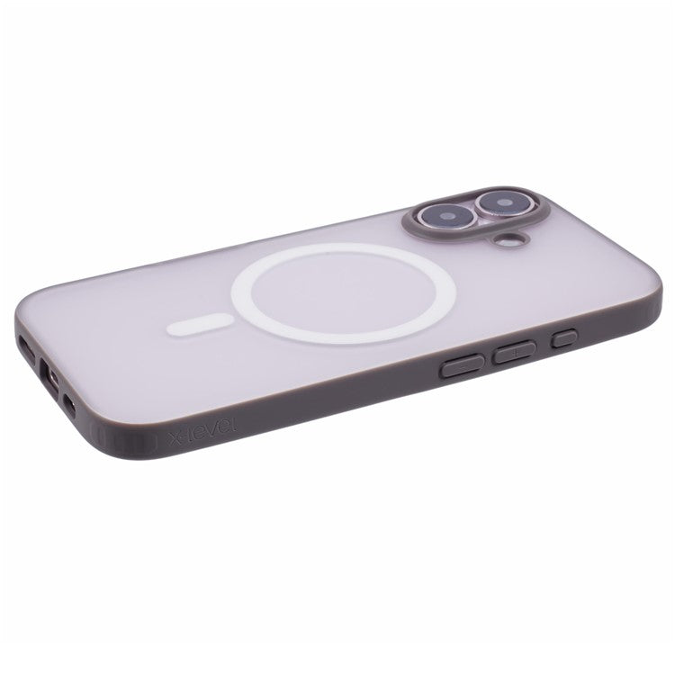 X-LEVEL For iPhone 16 Magnetic Case PC+TPU Matte Anti-Drop Cell Phone Cover - Grey