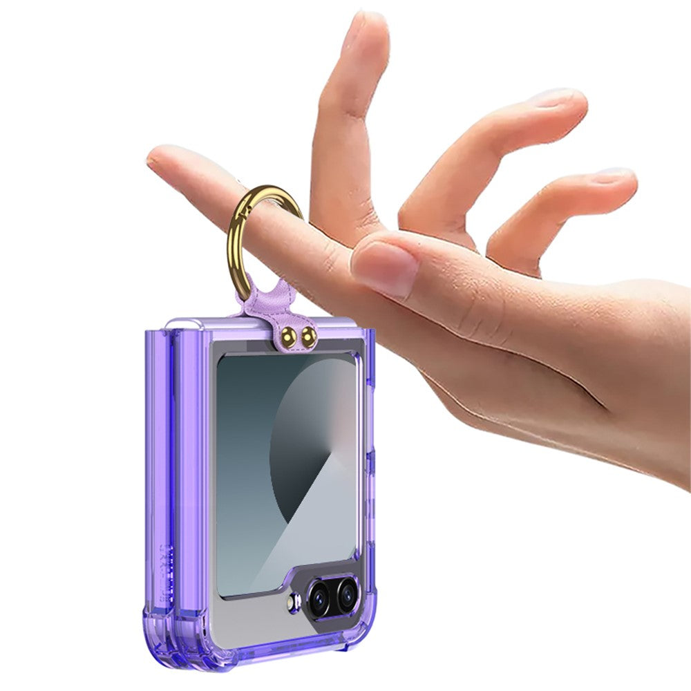 GKK For Samsung Galaxy Z Flip7 FE 5G / Z Flip6 5G Case Shockproof Phone Cover Ring Kickstand with Stylus - Transparent Orange