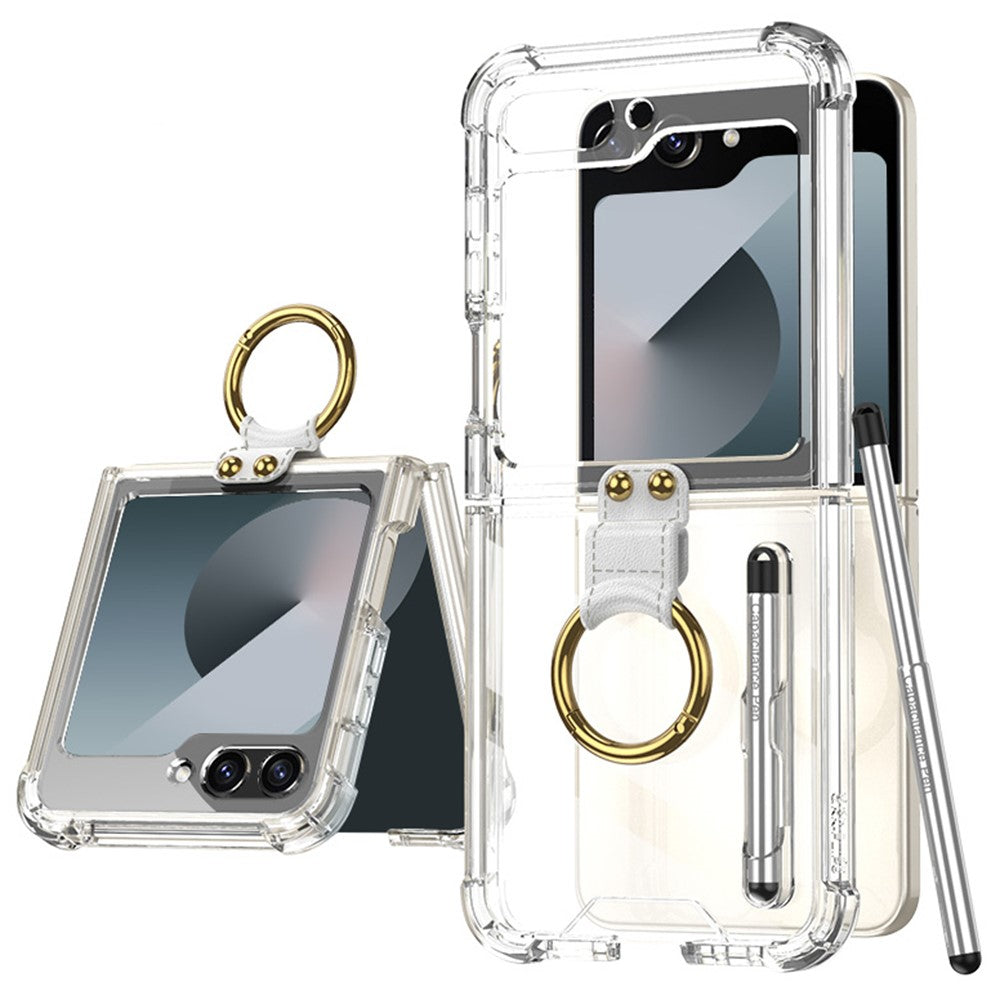 GKK For Samsung Galaxy Z Flip7 FE 5G / Z Flip6 5G Case Shockproof Phone Cover Ring Kickstand with Stylus - Transparent