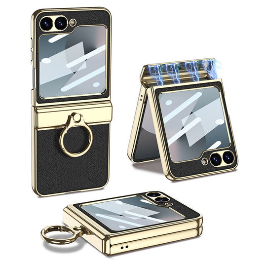 GKK For Samsung Galaxy Z Flip7 FE 5G / Z Flip6 5G Case PC+PU Kickstand Phone Cover - Black