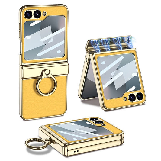 GKK For Samsung Galaxy Z Flip7 FE 5G / Z Flip6 5G Case PC+PU Kickstand Phone Cover - Yellow