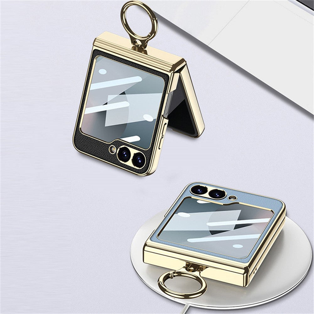 GKK For Samsung Galaxy Z Flip7 FE 5G / Z Flip6 5G Case PC+PU Kickstand Phone Cover - Yellow