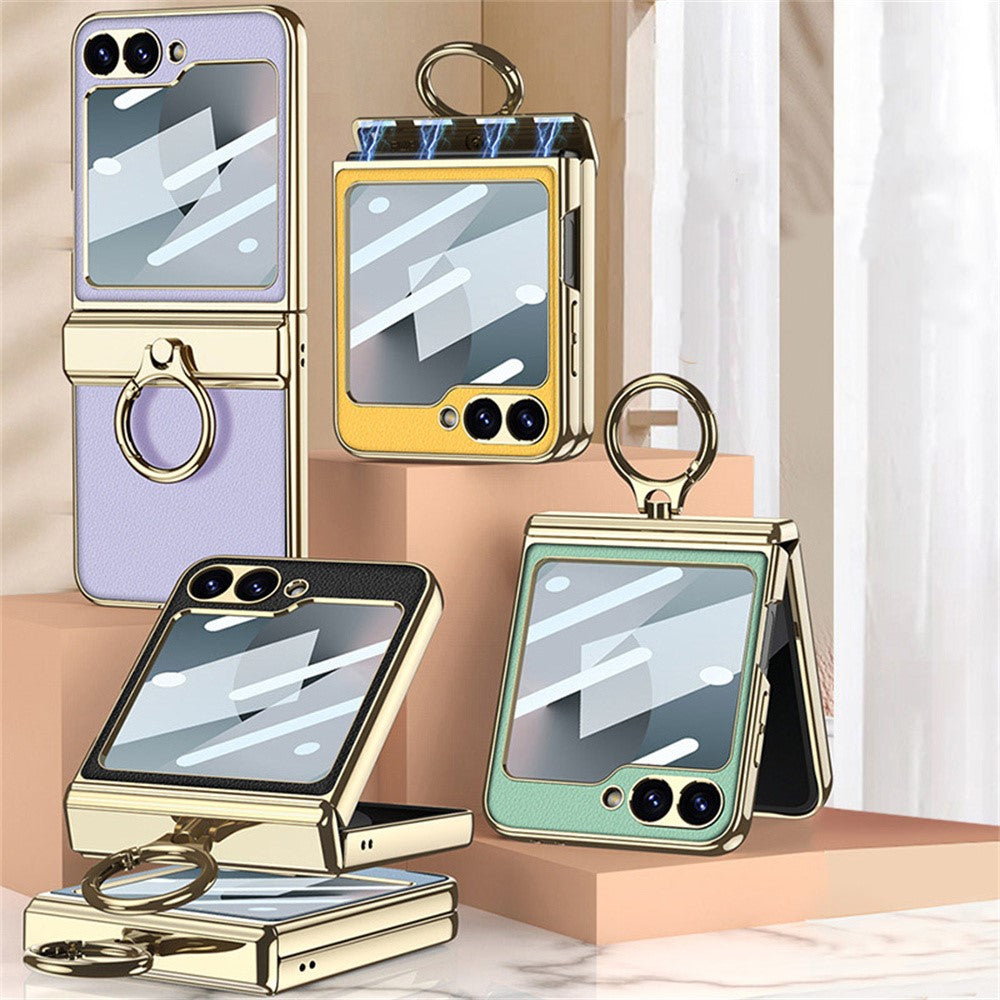 GKK For Samsung Galaxy Z Flip7 FE 5G / Z Flip6 5G Case PC+PU Kickstand Phone Cover - Yellow