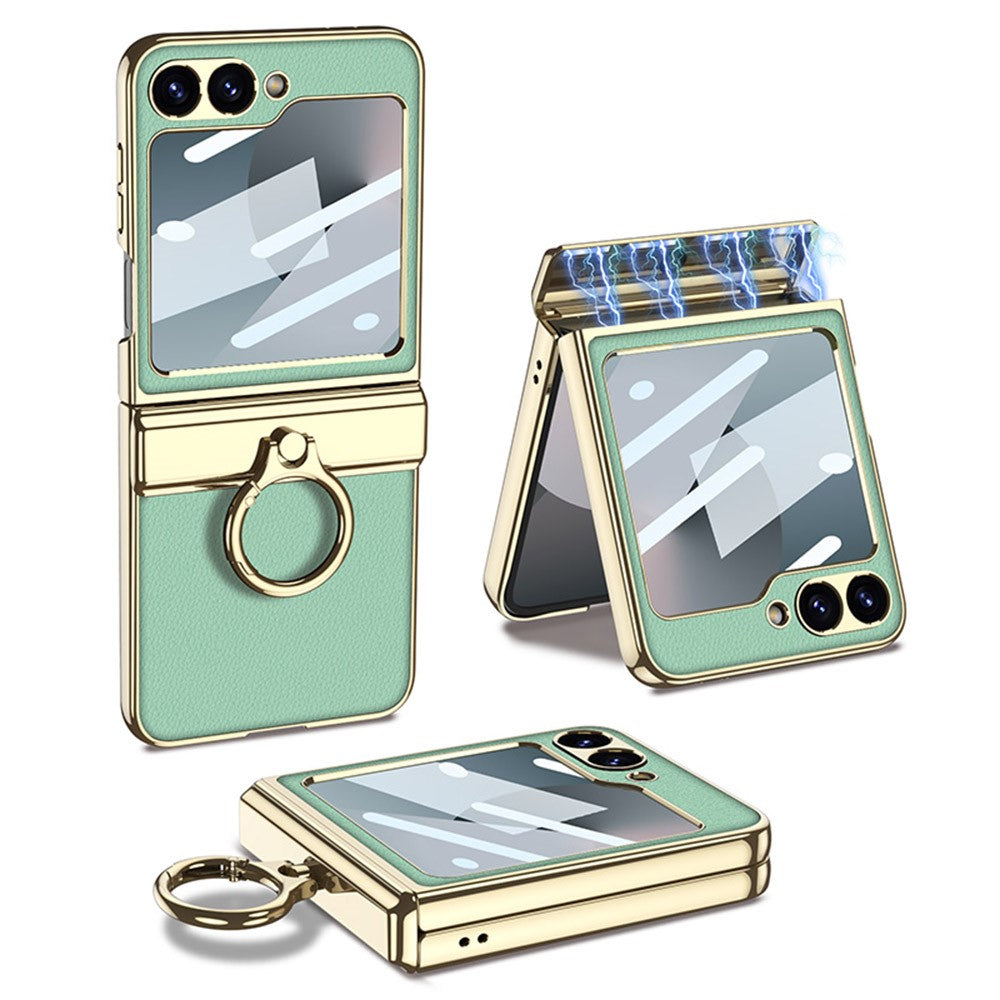 GKK For Samsung Galaxy Z Flip7 FE 5G / Z Flip6 5G Case PC+PU Kickstand Phone Cover - Matcha Green