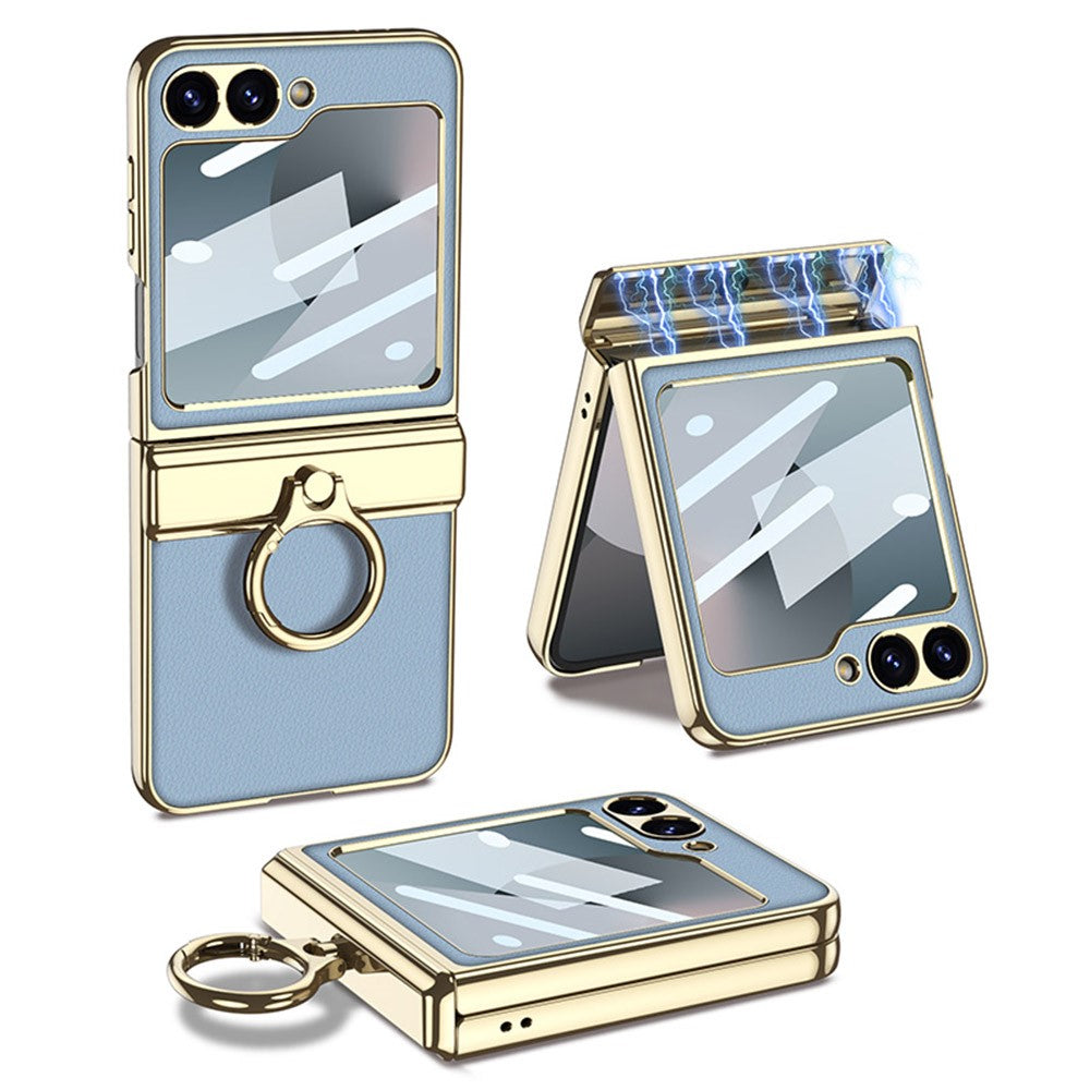 GKK For Samsung Galaxy Z Flip7 FE 5G / Z Flip6 5G Case PC+PU Kickstand Phone Cover - Blue