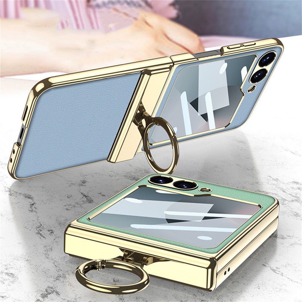 GKK For Samsung Galaxy Z Flip7 FE 5G / Z Flip6 5G Case PC+PU Kickstand Phone Cover - Blue