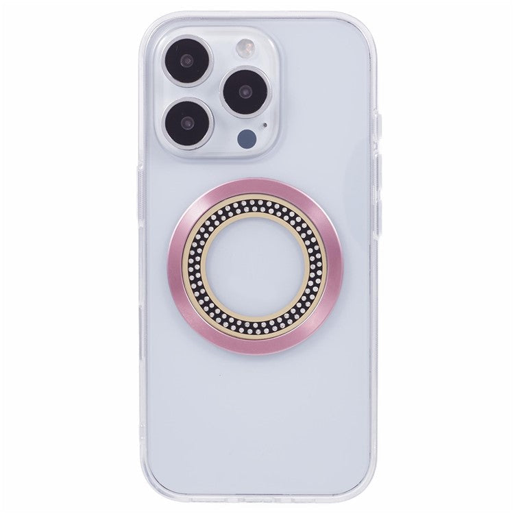 For iPhone 16 Pro Case Compatible with MagSafe TPU+Acrylic Phone Cover Rhinestone Decor - Pink