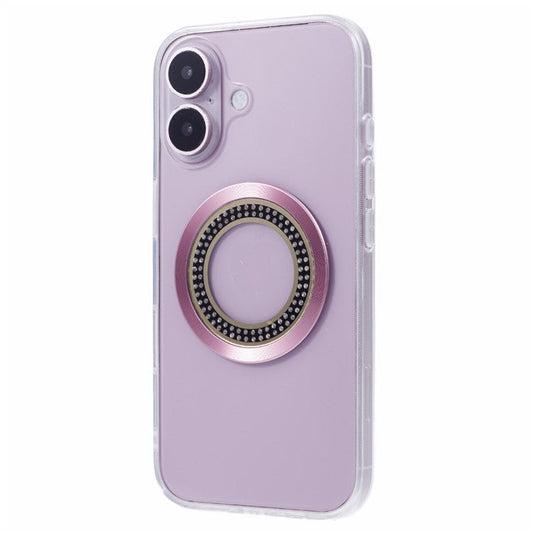 For iPhone 16 Plus Case Compatible with MagSafe TPU+Acrylic Phone Cover Rhinestone Decor - Pink