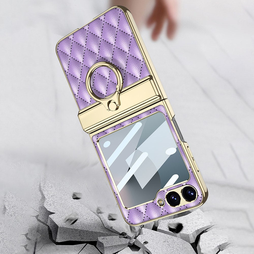 GKK For Samsung Galaxy Z Flip7 FE 5G / Z Flip6 5G Kickstand Case Rhombus Pattern PC+PU Phone Cover - Pink