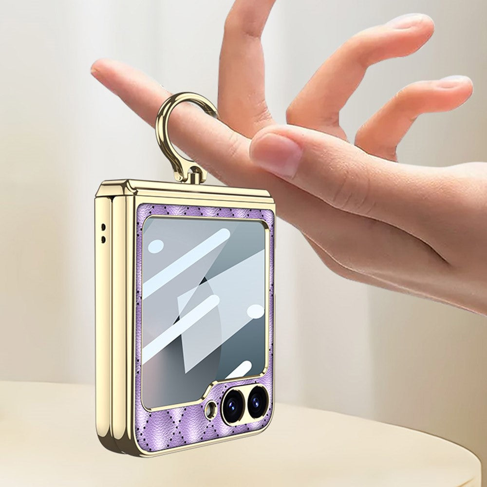 GKK For Samsung Galaxy Z Flip7 FE 5G / Z Flip6 5G Kickstand Case Rhombus Pattern PC+PU Phone Cover - Purple