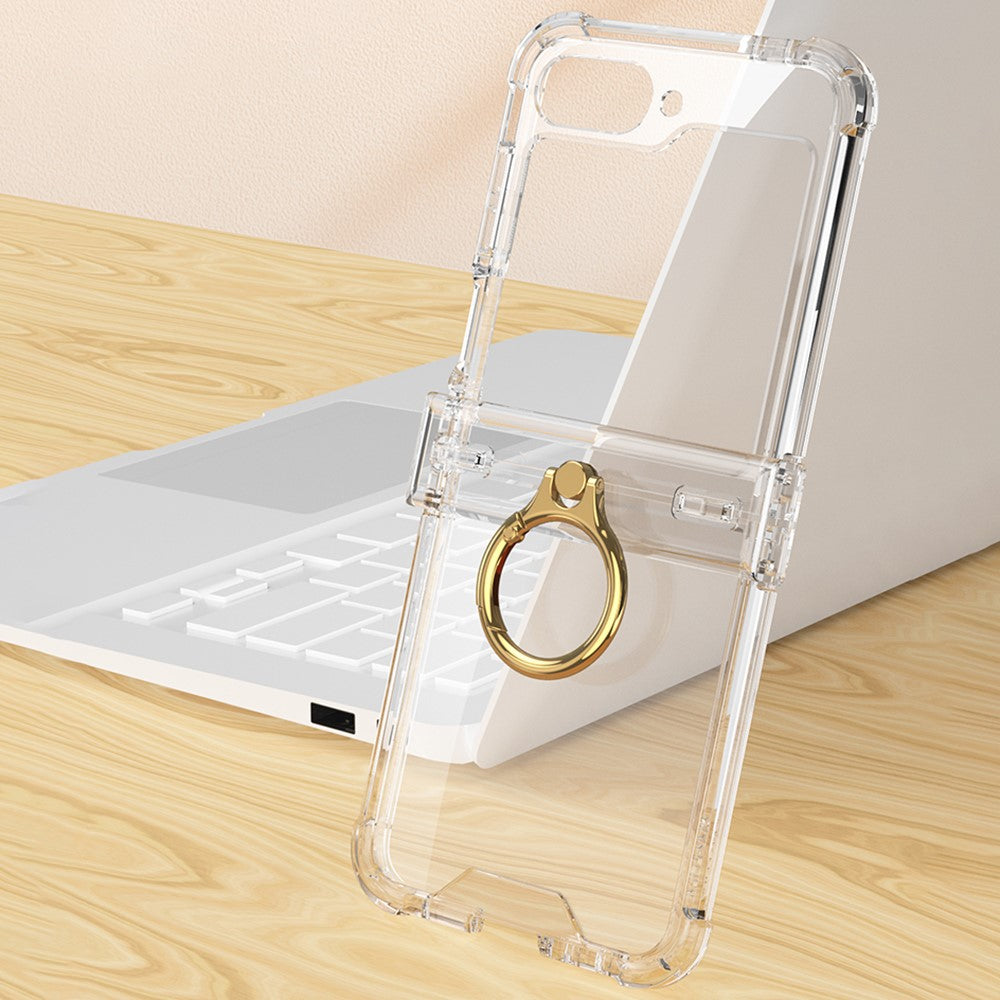 GKK For Samsung Galaxy Z Flip7 FE 5G / Z Flip6 5G Clear Case Airbag Hinge Protector Kickstand PC Phone Cover with Strap - Silver