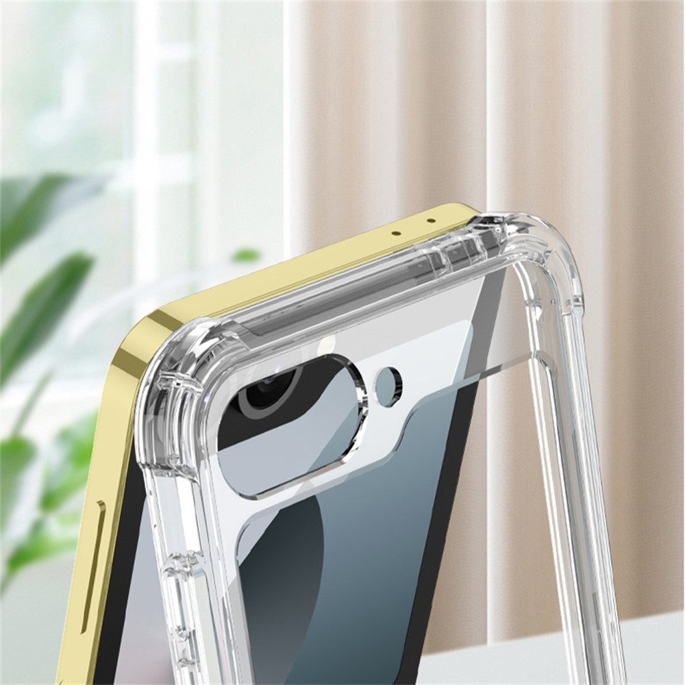 GKK For Samsung Galaxy Z Flip7 FE 5G / Z Flip6 5G Clear Case Airbag Hinge Protector Kickstand PC Phone Cover with Strap - Gold