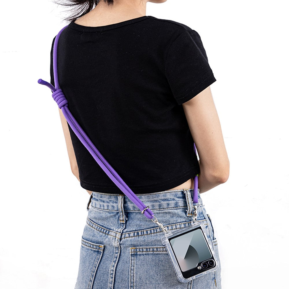 GKK For Samsung Galaxy Z Flip7 FE 5G / Z Flip6 5G Clear Case Airbag Hinge Protector PC Phone Cover with Strap - Purple