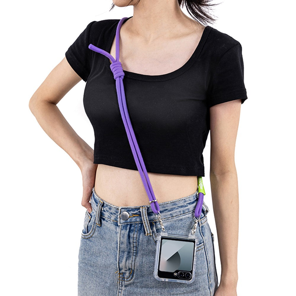 GKK For Samsung Galaxy Z Flip7 FE 5G / Z Flip6 5G Clear Case Airbag Hinge Protector PC Phone Cover with Strap - Purple