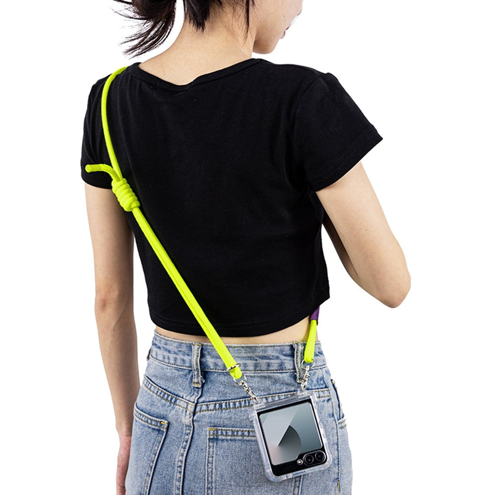 GKK For Samsung Galaxy Z Flip7 FE 5G / Z Flip6 5G Clear Case Airbag Hinge Protector PC Phone Cover with Strap - Yellow