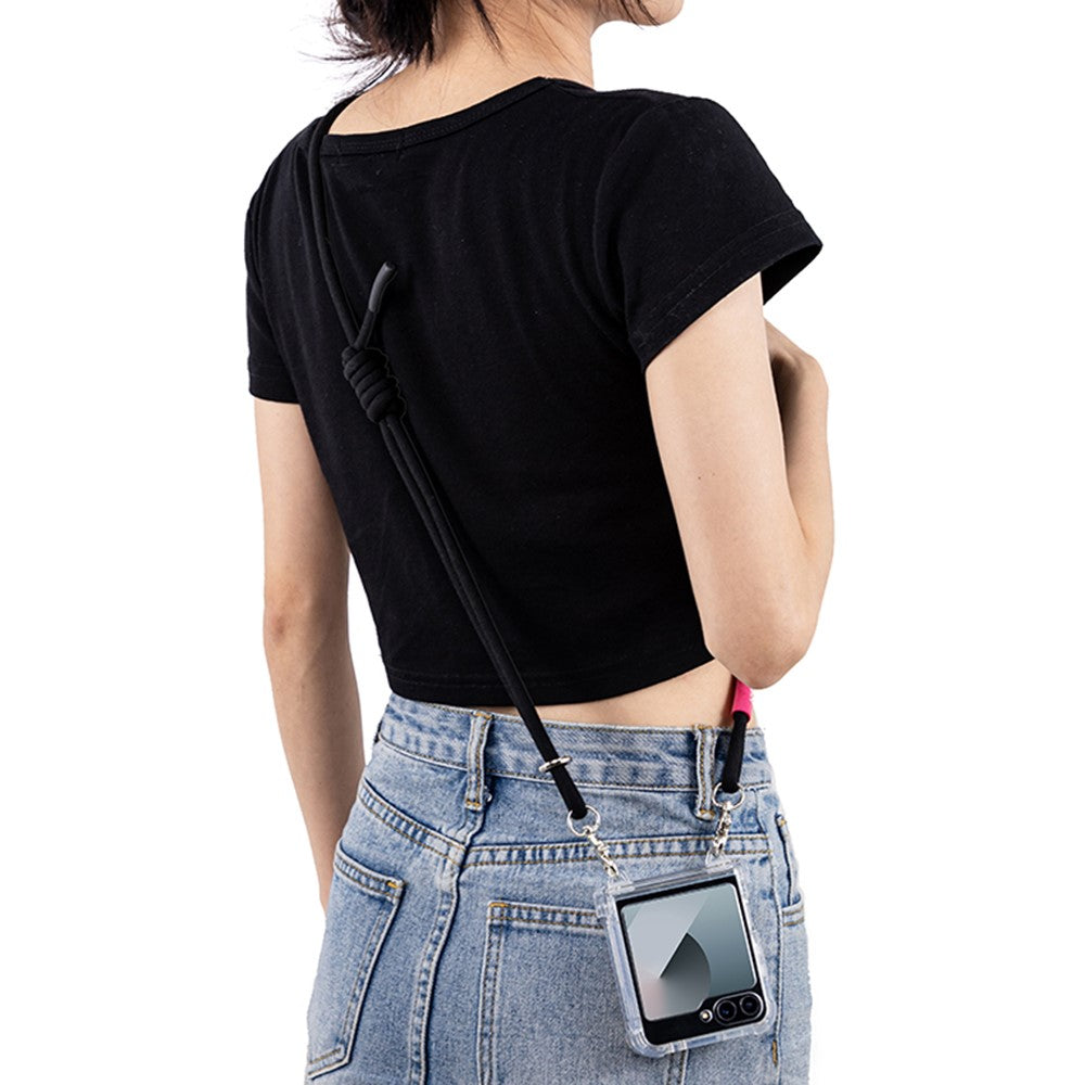 GKK For Samsung Galaxy Z Flip7 FE 5G / Z Flip6 5G Clear Case Airbag Hinge Protector PC Phone Cover with Strap - Black