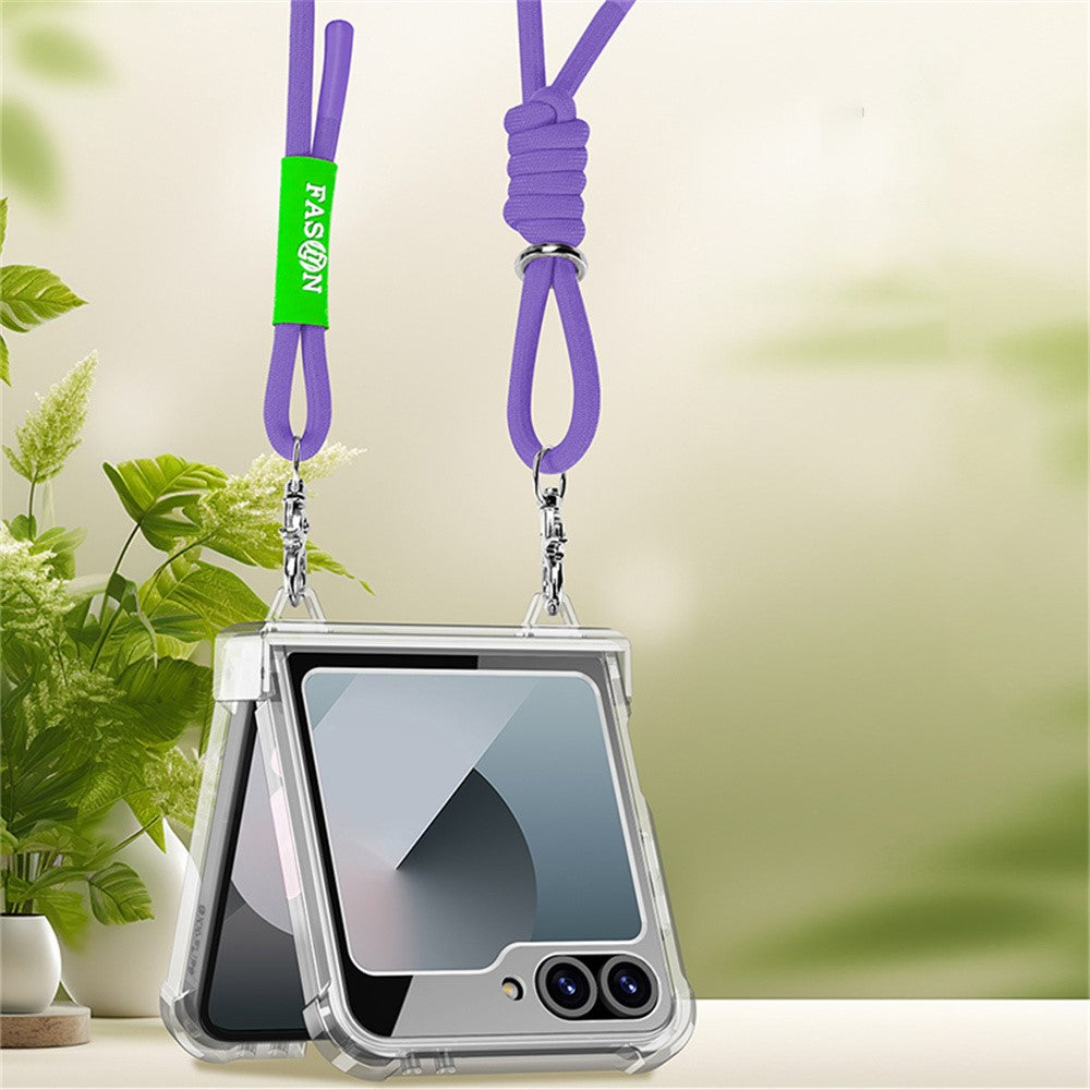 GKK For Samsung Galaxy Z Flip7 FE 5G / Z Flip6 5G Clear Case Airbag Hinge Protector PC Phone Cover with Strap - Black