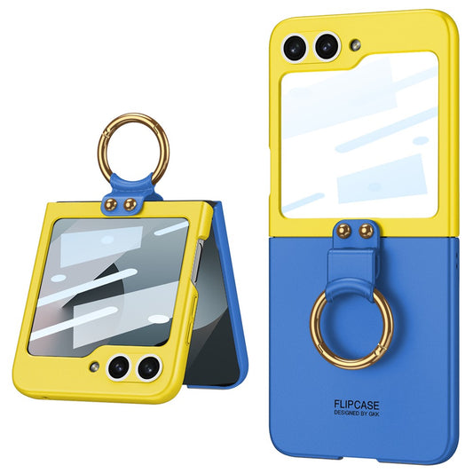 GKK For Samsung Galaxy Z Flip7 FE 5G / Z Flip6 5G Case Magnetic Hinge Protection PU+PC Kickstand Phone Cover - Blue