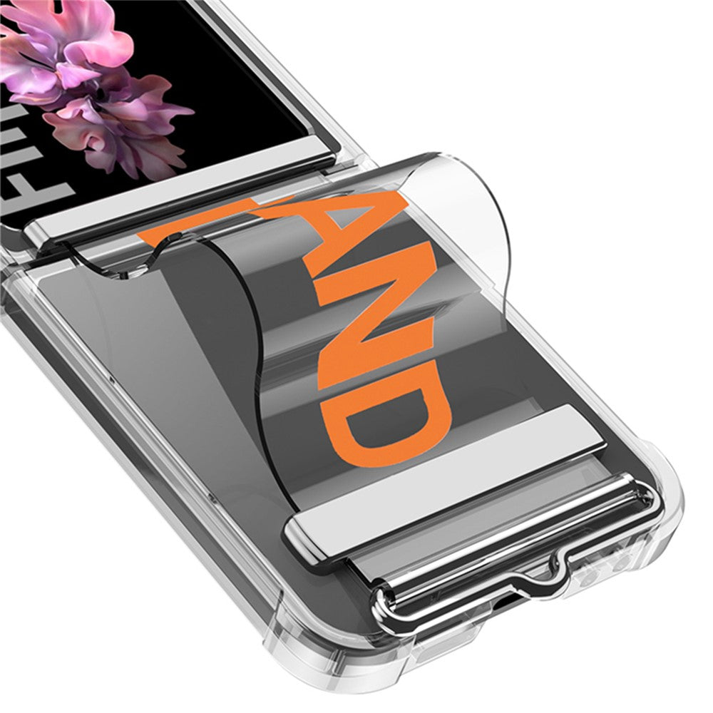 GKK For Samsung Galaxy Z Flip7 FE 5G / Z Flip6 5G Case Strap Kickstand Soft TPU+PC Phone Cover - Transparent Orange