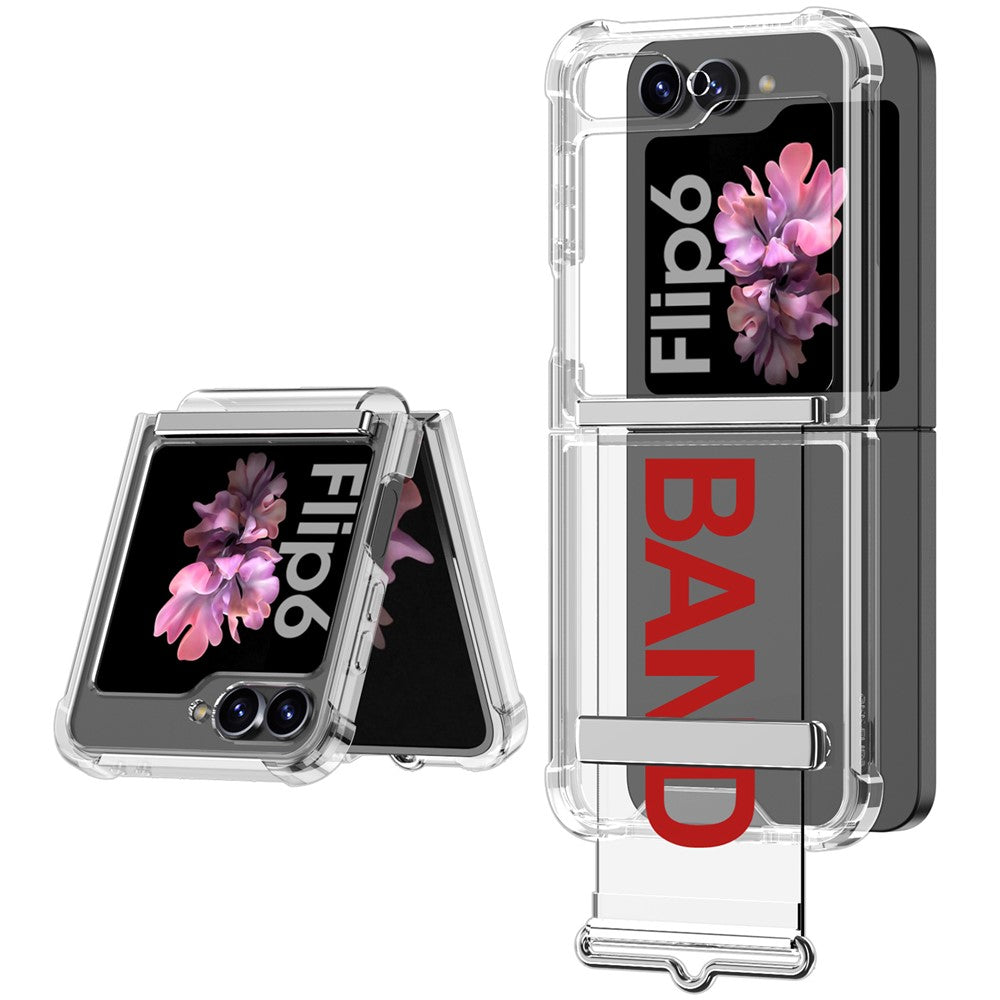 GKK For Samsung Galaxy Z Flip7 FE 5G / Z Flip6 5G Case Strap Kickstand Soft TPU+PC Phone Cover - Transparent Red