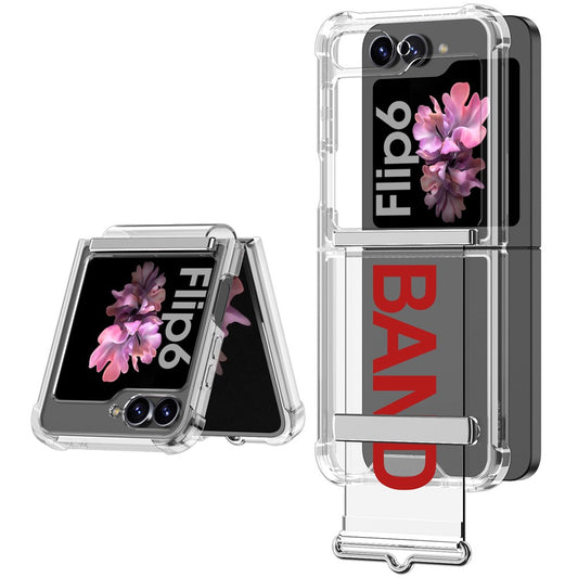 GKK For Samsung Galaxy Z Flip7 FE 5G / Z Flip6 5G Case Strap Kickstand Soft TPU+PC Phone Cover - Transparent Red