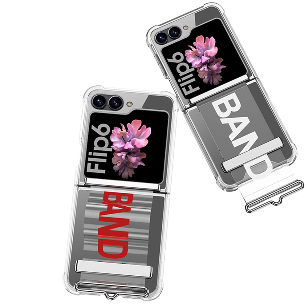 GKK For Samsung Galaxy Z Flip7 FE 5G / Z Flip6 5G Case Strap Kickstand Soft TPU+PC Phone Cover - Transparent Pink