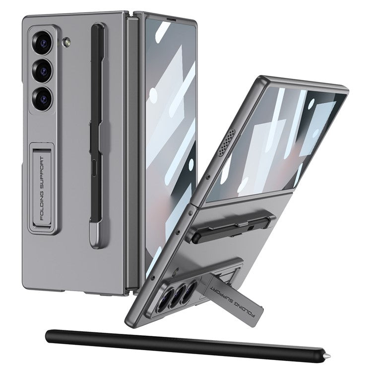 GKK For Samsung Galaxy Z Fold6 5G Case with Screen Film Kickstand Ultra Thin PC Phone Cover - Grey