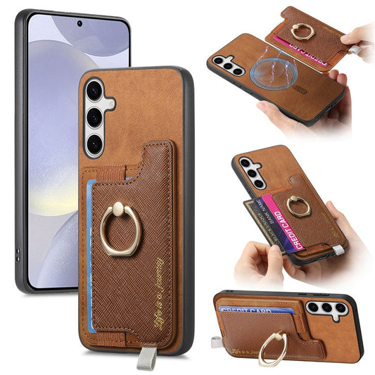 B5 For Samsung Galaxy S24+ Case 2-in-1 Magnetic Detachable Card Holder Leather+TPU Phone Cover - Brown