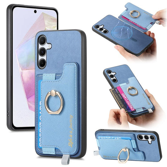 B5 For Samsung Galaxy A35 5G Case 2-in-1 Magnetic Detachable Card Holder Leather+TPU Phone Cover - Blue