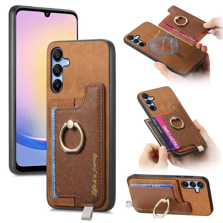 B5 For Samsung Galaxy A25 5G (Global) (161.0 x 76.5 x 8.3mm) Case 2-in-1 Magnetic Detachable Card Holder Leather+TPU Phone Cover - Brown
