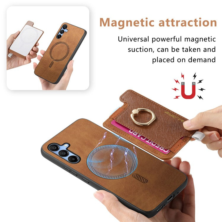 B5 For Samsung Galaxy A25 5G (Global) (161.0 x 76.5 x 8.3mm) Case 2-in-1 Magnetic Detachable Card Holder Leather+TPU Phone Cover - Brown