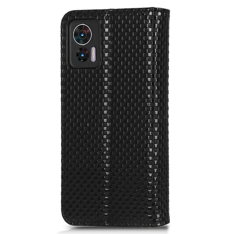 For Motorola Edge 30 Neo 5G / Edge 30 Lite 5G Slim Fit Grid Texture PU Leather Stand Case Auto-absorbed Phone Wallet Cover - Black