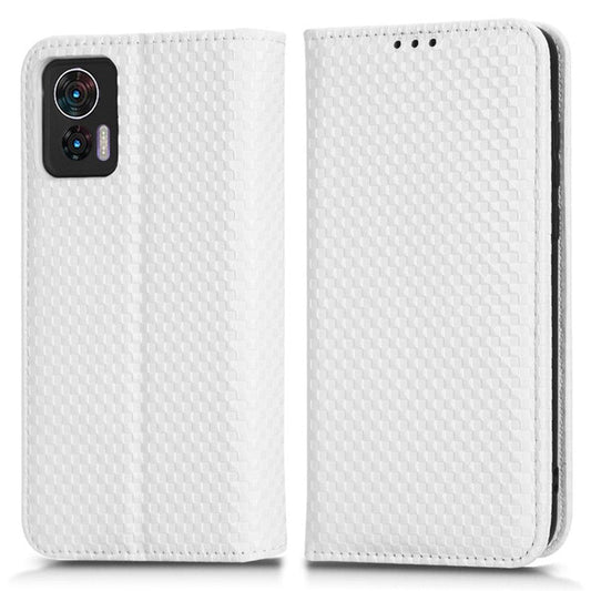 For Motorola Edge 30 Neo 5G / Edge 30 Lite 5G Slim Fit Grid Texture PU Leather Stand Case Auto-absorbed Phone Wallet Cover - White