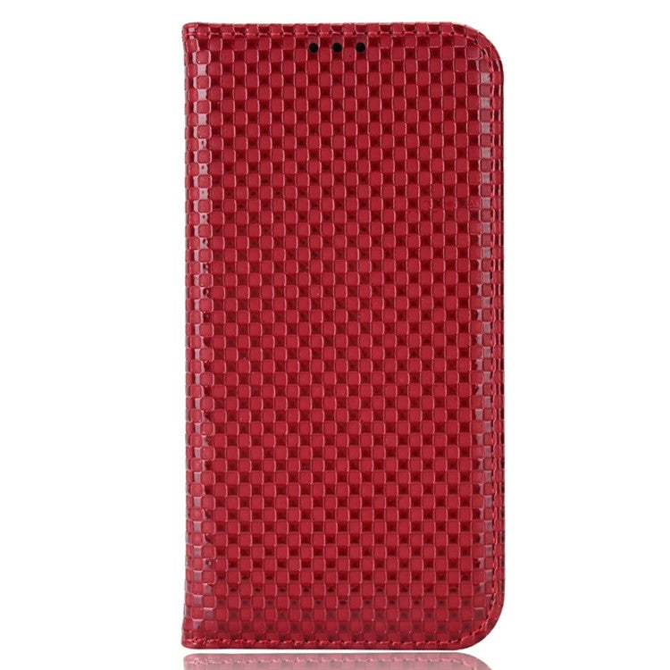 For Motorola Edge 30 Neo 5G / Edge 30 Lite 5G Slim Fit Grid Texture PU Leather Stand Case Auto-absorbed Phone Wallet Cover - Wine Red
