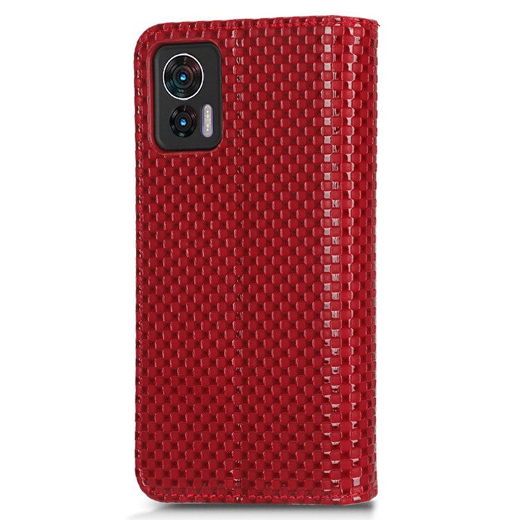 For Motorola Edge 30 Neo 5G / Edge 30 Lite 5G Slim Fit Grid Texture PU Leather Stand Case Auto-absorbed Phone Wallet Cover - Wine Red
