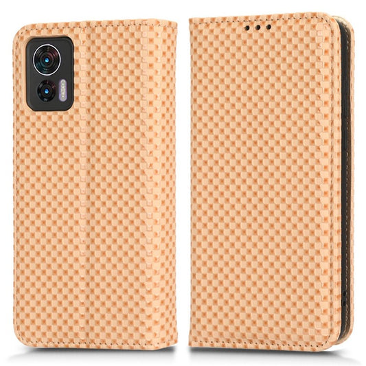 For Motorola Edge 30 Neo 5G / Edge 30 Lite 5G Slim Fit Grid Texture PU Leather Stand Case Auto-absorbed Phone Wallet Cover - Beige