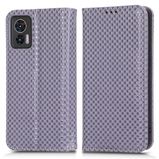 For Motorola Edge 30 Neo 5G / Edge 30 Lite 5G Slim Fit Grid Texture PU Leather Stand Case Auto-absorbed Phone Wallet Cover - Light Purple