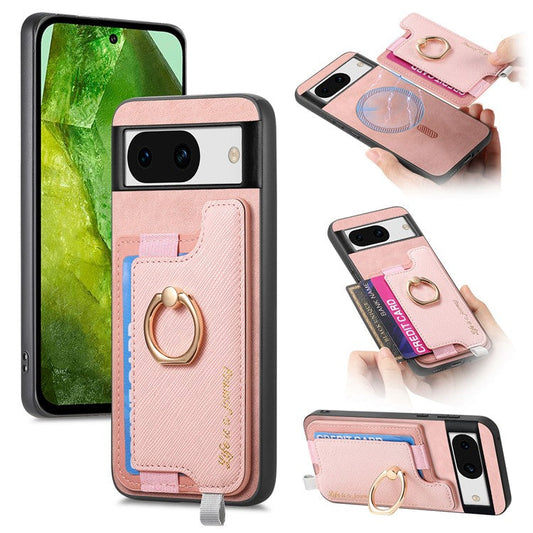 B5 For Google Pixel 8a Case 2-in-1 Magnetic Detachable Card Holder Leather+TPU Phone Cover - Pink