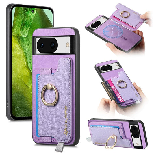 B5 For Google Pixel 8a Case 2-in-1 Magnetic Detachable Card Holder Leather+TPU Phone Cover - Purple
