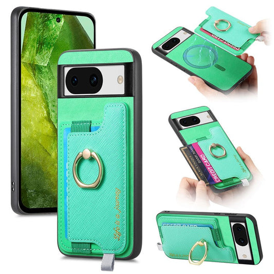 B5 For Google Pixel 8a Case 2-in-1 Magnetic Detachable Card Holder Leather+TPU Phone Cover - Green