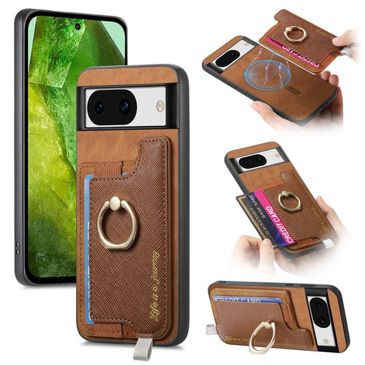 B5 For Google Pixel 8a Case 2-in-1 Magnetic Detachable Card Holder Leather+TPU Phone Cover - Brown