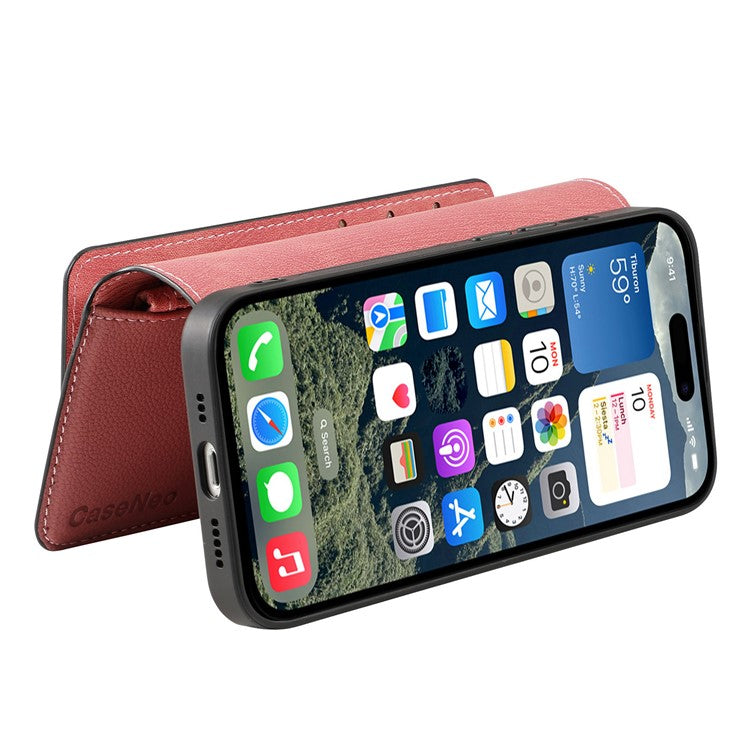 CASENEO MW-02 For iPhone 16 Leather Case Detachable Magnetic Phone Cover - Pink