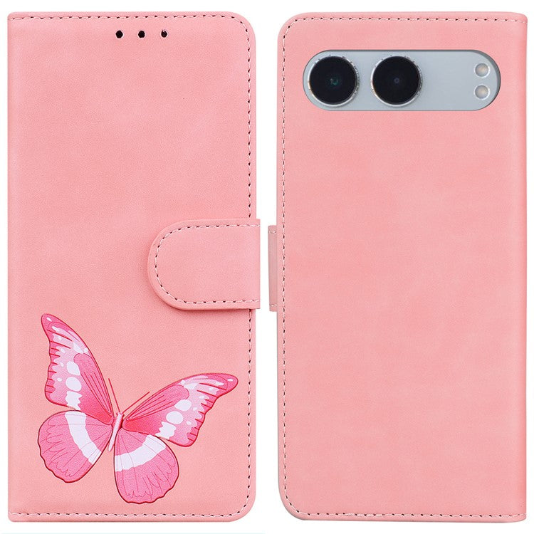 For OnePlus Nord 4 Stand Case PU Leather Phone Cover Butterfly Printed - Pink
