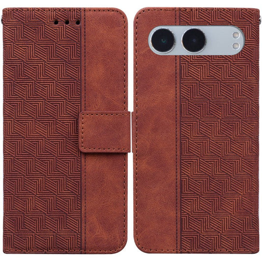 For OnePlus Nord 4 Case Geometry Pattern Leather Wallet Phone Cover - Brown