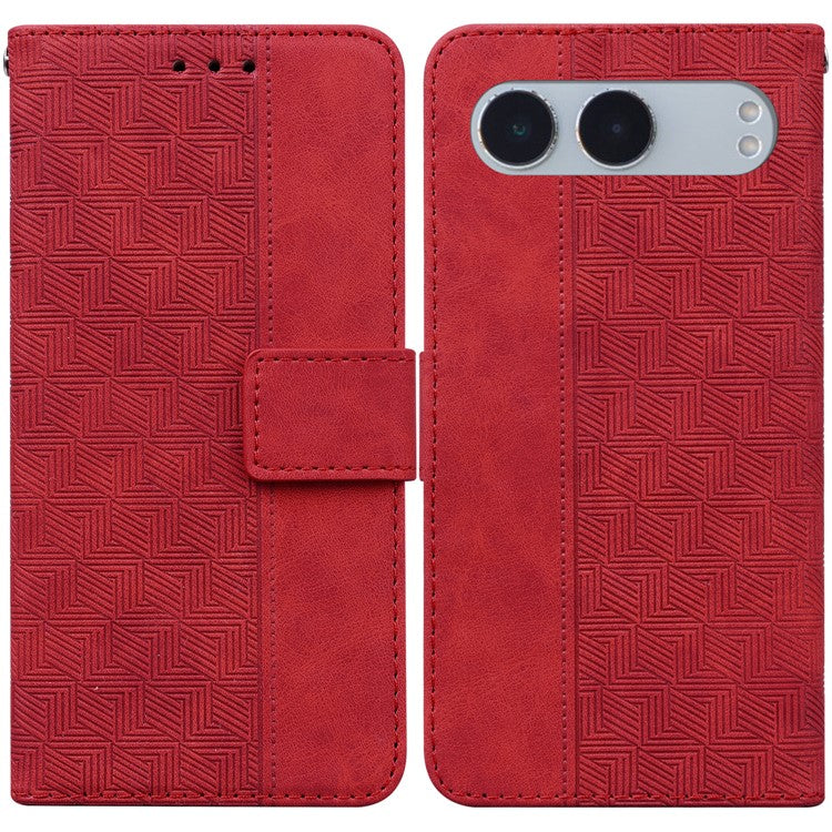 For OnePlus Nord 4 Case Geometry Pattern Leather Wallet Phone Cover - Red