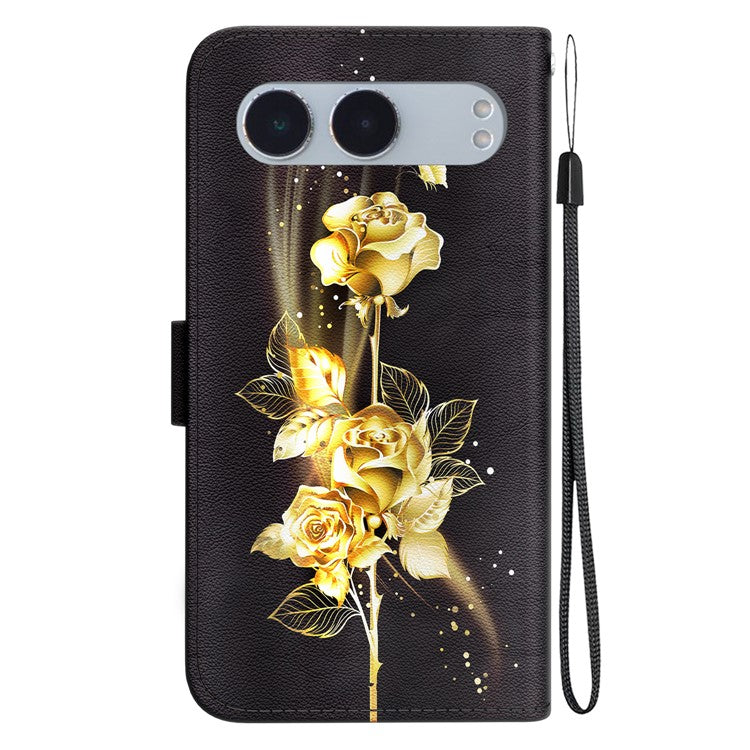 For OnePlus Nord 4 Wallet Phone Case Anti-Drop Leather Flip Cover Pattern Printing - Gold Butterfly Rose