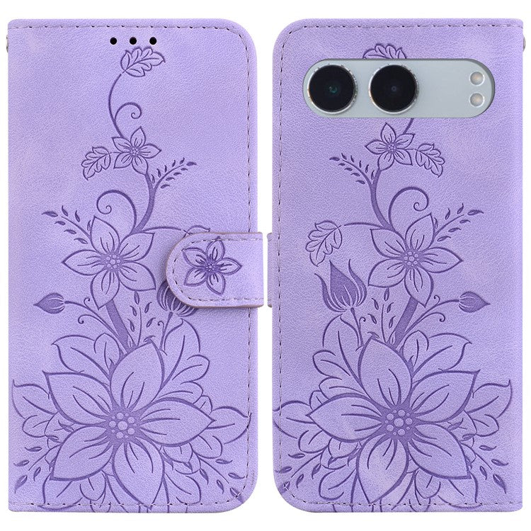For OnePlus Nord 4 Case Lily Flower Imprint Leather Phone Cover with Stand