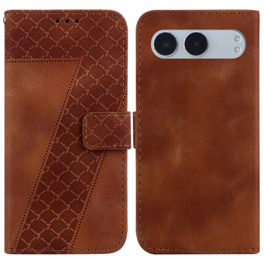 For OnePlus Nord 4 Stand Case 7-Shaped Pattern Imprint Leather Phone Cover - Brown