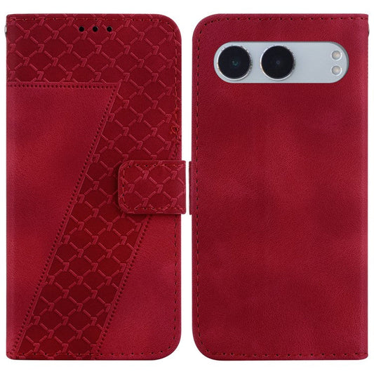 For OnePlus Nord 4 Stand Case 7-Shaped Pattern Imprint Leather Phone Cover - Red