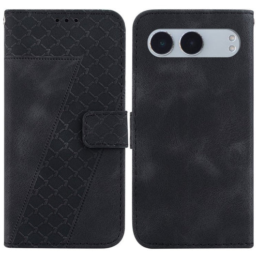 For OnePlus Nord 4 Stand Case 7-Shaped Pattern Imprint Leather Phone Cover - Black
